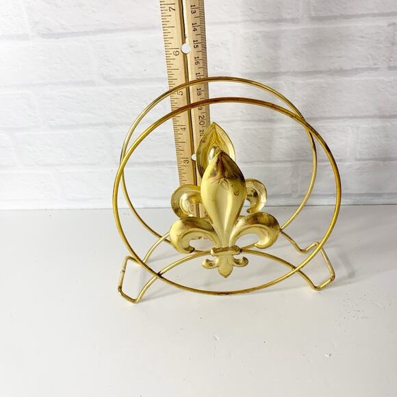 Vintage Fleur De Lis Napkin Holder Letter Wire Gold Toned Mid Century MCM - Picture 5 of 6